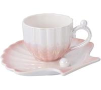 Juegos de tazas y platillos Taza de café y platillo de cerámica con diseño de perla, juego de té de porcelana de 8.1 oz