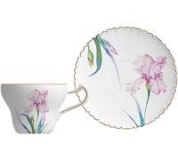 Juegos de tazas y platillos Taza de café y platillo de cerámica con estampado de iris, juego de té de porcelana for mujer, tazas for café con leche