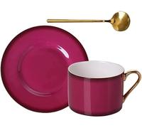 Juegos de tazas y platillos Taza de café y platillo, taza de leche de porcelana de 8,5 oz/250 ml con borde dorado, color rojo(Red)