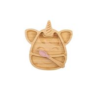 Juegos de vajilla marca Citron. Modelo Citron Plato de bambú con ventosa y cuchara rosa