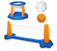 Juegos de voleibol | Red de voleibol para piscina y juego de red de baloncesto para piscina, juego de agua inflable flotante con 2 pelotas, juguetes de verano para exteriores/interiores para adultos