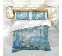 Juegos Funda nórdica Blue Water Lilies and Willow Trees con 2 Fundas Almohada Funda edredón con patrón Pintura Famosa con Cierre Cremallera 155x200cm