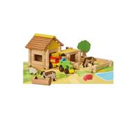 Juejura - Mi Primera Granja con Tractor - 80 Piezas de Haya - Juego de construcción de Madera a Partir de 3 años - Alfombra de Juego y vehículos - Universo Firme con Animales - Fabricado en Francia