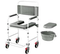 JUENSYO Silla de Inodoro con Ruedas Para Uso en Ducha y Baño,120 kg Capacidad,Incluye Cubeta para Ancianos y Personas con Movilidad Reducida