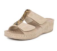 Jürgen Hirsch Vita 01 - Sandalias de piel para mujer, con plantilla de masaje y almohadillas antigolpes, en 3 colores, beige, 42 EU