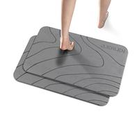JUERLEN Juego de 2 Alfombrillas de Ducha de Tierra de diatomeas, Antideslizantes, superabsorbentes, de Secado rápido, 24 x 16 Pulgadas, diseño de Ondas Grises