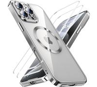 JUESHITUO Funda 3 en 1 para iPhone 16 Pro, 1 Fun da y 2 x Película Protectora, [Estándar Militar] [Top N56 Imanes Potentes] Prueba Golpes Arañazos con Magnética Protección Cámara, Titanio Naturaleza