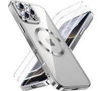 JUESHITUO Funda 3 en 1 para iPhone 16 Pro MAX, 1 Fun da y 2 x Película Protectora, [Estándar Militar] [Top N56 Potente Imáns] Prueba Arañazos con Magnética Protección Cámara, Titanio Naturaleza