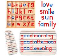 Juexica Letras minúsculas Montessori Letras del alfabeto de madera móvil con caja y alfombrilla grande, pequeñas bandejas de madera Montessori, materiales de aprendizaje de ortografía preescolar, rojo