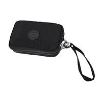 Jufjsfy Las mujeres pequenas de la carpeta de la arruga el bolso telefono de la tela cremalleras portatiles Bolsa de cosmeticos negro