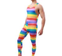 Juflam Traje de lucha libre para hombre, estampado de una pieza, estilo atlético, leotardo, gimnasio, ropa interior, chaleco, arcoiris, L