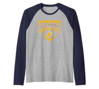 Jugador de béisbol West Virginia Baseball Shield Art WV Travel Camiseta Manga Raglan