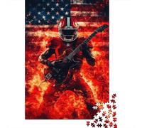 Jugador de Fútbol Americano Guitarra Bandera Estados Unidos Puzzle de 1000 Piezas Papel para Adultos Concentración Decoración Hogar Regalo Familiar 52x38cm/1000pcs
