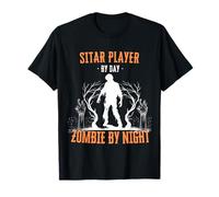 Jugador de Sitar por Día Zombie de Noche Divertido Músico de Halloween Camiseta