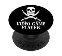 Jugador De Videojuegos Pirata Cráneo Bandera Velero Jugador Piratas PopSockets PopGrip Adhesivo