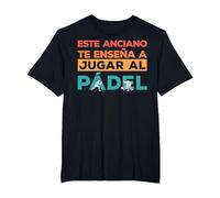 Jugador Padel Este Anciano Enseña A Jugar Al Pádel Padelista Camiseta, Hombre Tallas Grandes, Negro, 2X Alto