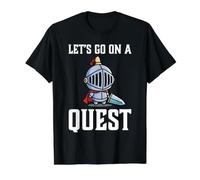 Jugador RPG Let's Go On A Quest Knight Warrior Player Camiseta gráfica económica, Hombre, Negro, S