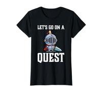 Jugador RPG Let's Go On A Quest Knight Warrior Player Camiseta gráfica económica, Mujer, Negro, S