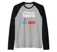 Jugando a través de 100 días de Escuela Notas Musicales Maestro Camiseta Manga Raglan