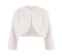 Jugaoge Bolero de piel sintética festivo de manga larga para niña, Shrug Top, chaqueta corta de punto, cardigan, con abertura frontal, chaqueta de bolero para boda, chaqueta de hombro, Blanco, 140-152
