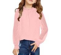 Jugaoge Camiseta de manga larga para niños y niñas, con estampado de lunares, holgada, túnica, para cumpleaños, fiestas, bodas, desfiles, Rosa., 122-128