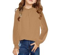 Jugaoge Camiseta de manga larga para niños y niñas, con estampado de lunares, holgada, túnica, para cumpleaños, fiestas, bodas, desfiles, marrón, 134-140