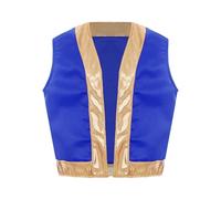 Jugaoge Chaleco de satén para niños príncipe árabe chaleco sin mangas frente abierto chaqueta corta dobladillo dorado Top Top, azul cobalto, 158-164