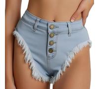 Jugaoge Damen High Cut Denim Hot Pants zerrissene Slim Fit Jeans Booty Shorts Sommer modische Taillenslip Maxislip Sexy Dessous Streetwear Gr. S-XXL, azul claro, M