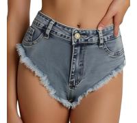 Jugaoge Damen High Cut Denim Hot Pants zerrissene Slim Fit Jeans Booty Shorts Sommer modische Taillenslip Maxislip Sexy Dessous Streetwear Gr. S-XXL, azul oscuro, M