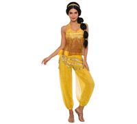 Jugaoge Disfraz de danza del vientre para mujer, con lentejuelas, top y pantalones largos de baile con monedas, pañuelo en la cadera, princesa india, juego de ropa, dorado, XL