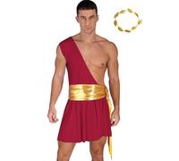Jugaoge Disfraz de emperador romano César para hombre, túnica con falda de gladiador + corona de héroes de la antigua Grecia, disfraz para adultos, color burdeos, M