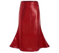 Jugaoge Falda brillante para niña con aspecto de cuero de imitación de sirena, falda con volantes, cintura elástica, falda de baile a línea, rojo, 110-116
