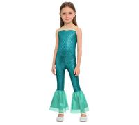 Jugaoge Mono de sirena brillante para niña, sin mangas, con estampado de escamas de pescado, con pantalones largos, ajustados, elásticos, leggings con golpes, cosplay, color verde menta, 170