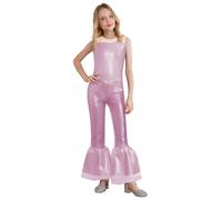 Jugaoge Mono de sirena brillante para niña, sin mangas, con estampado de escamas de pescado, con pantalones largos, ajustados, elásticos, leggings con golpes, para cosplay, color rosa, 170