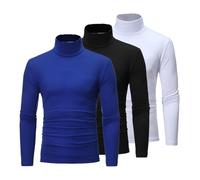 Jugaoge Paquete de 3 camisetas para hombre, otoño invierno, con cuello alto, camiseta básica de manga corta, de un solo color, camiseta térmica, ropa interior, camiseta deportiva, para fitness y
