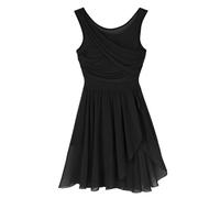 Jugaoge Vestido de baile para mujer con plisado, sin mangas, vestido de ballet, vestido lírico, irregular, tutú, falda, slip, latín, tango, samba, salsa, ropa, Negro , M