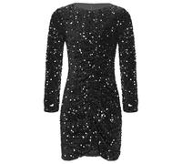 Jugaoge Vestido de niña elegante con lentejuelas, de manga larga, ajustado, estilo bodycon, con arrugas, elegante, de lápiz, para fiesta, de otoño e invierno, para bailar, Negro , 122-128