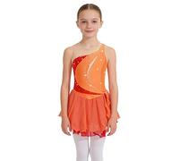 Jugaoge Vestido de patinaje artístico para niña, sin mangas, malla brillante, empalme Leotardo, camiseta de danza con falda tutú y slip para niños, vestido de patín de princesa para competición,