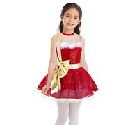 Jugaoge Vestidos de Ballet con Lentejuelas para Niñas Vestido de Navidad Vestido de Baile de Patinaje Vestidos de Fiesta Tutu Leotardo Princesa Vestido de Navidad, rojo, 122-128