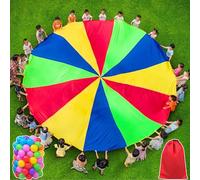 Jugar con Paracaídas, Paracaídas para Niños con Pelota, Bolsa de Almacenamiento, Entrenamiento de Fuerza Corporal para Juegos Cooperativos y Actividades al Aire Libre en el Patio 8m+ Balls: 100