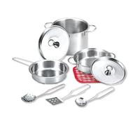 JugaToys - Accesorios de cocina infantil - Juguete menaje cocina de metal - 9 piezas - Para cocinita infantil - Juego de rol chef - Juego ollas y sartenes - Utensilios de cocina para niños de + 3 años