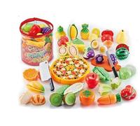 JugaToys - Bolsa de Comida de Juguete 34 Piezas para Niños y Niñas - Set de Verduras, Frutas, Pizza y Utensilios de Cocina - Juego de Imitación y Cocina Realista A Partir de 3 Años
