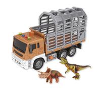 JUGATOYS - Camion Porta Dinosaurios - 2 Dinosaurios de Juguete incluidos - Transportador de Dinosaurio - con Luces y Sonidos Reales - para niños y niñas a Partir de 3 años - Escala 1:16
