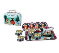 JugaToys - Juego de Té Infantil de Metal Decorado con Animales - Incluye Bandeja y Maletín de Transporte - 26 cm - Juego de Imitación para Niños y Niñas a Partir de 3 Años - Seguro y Resistente