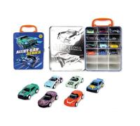 JugaToys - Set de 12 Coches de Juguete con Retrofricción y Maletín de Metal para Guardar - Vehículos Mini para Niños y Niñas A Partir de 3 Años - Juego de Carreras Divertido y Portátil