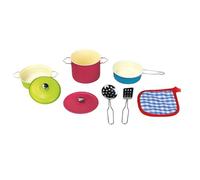 JugaToys - Set de menaje de Cocina Infantil metálico de Colores con Accesorios - Juego de imitación con 8 Piezas - Ollas, sartenes y Utensilios de Cocina para niños y niñas a Partir de 3 años