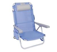 JugaToys - Silla Playa multiposición - Reclinable y Plegable - con reposacabezas, Almohadilla y Bolso Lateral - Estructura de Aluminio Ligera y Tela Transpirable - 80x65x45cm - Asas de Transporte