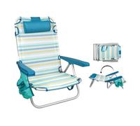 JugaToys - Silla Playa Plegable multiposición - con reposacabezas, Almohadilla y Bolso Lateral - Estructura de Aluminio Ligera y Tela Transpirable - Asas de Mano integradas