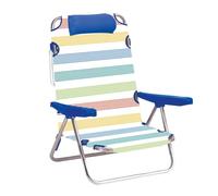 JugaToys - Silla playa plegable multiposicion - Con reposacabezas y almohadilla - Diseño a rayas - Estructura de aluminio ligera y tela transpirable - Asas de mano integradas - 25 cm altura de asiento