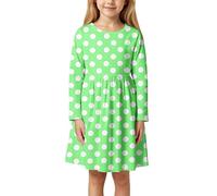 Jugendbuch 10 Mädchen kleider, lässig, mit Blumenmuster und Punkte, langärmig, Sommerkleid für Kleinkinder von 3 bis 11 Jahren süßes, stylisches Outfit für die Baby Mädchen Set Bluse Und, Verde claro